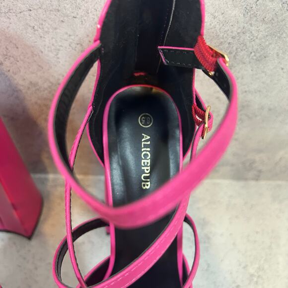 ALICEPUB  Women's Chunky Platform Heels Ankle Strap Square Toe Size 8.5 - Picture 6 of 12